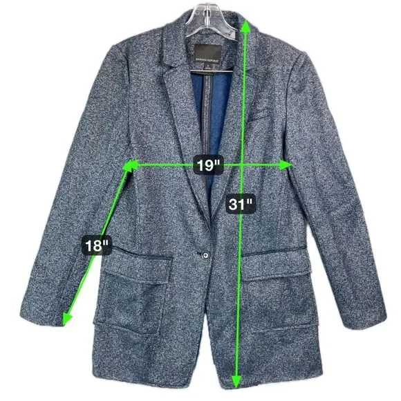 Banana Republic Women 8 Blazer Coat Wool Textured Knit Career Heathered Blue - Picture 2 of 13